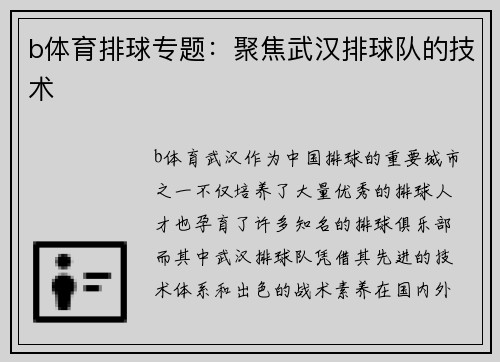 b体育排球专题：聚焦武汉排球队的技术