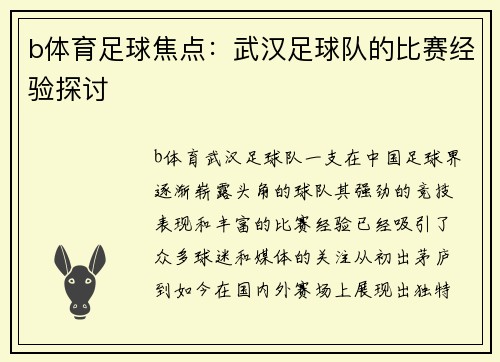 b体育足球焦点：武汉足球队的比赛经验探讨